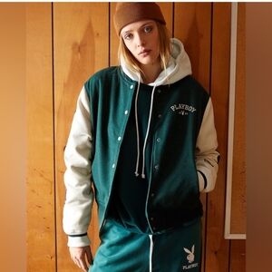 Playboy x Pacsun Hunter Green Varsity Patched Letterman Jacket Size Large